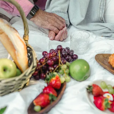 Picknick en personen die handen vasthouden